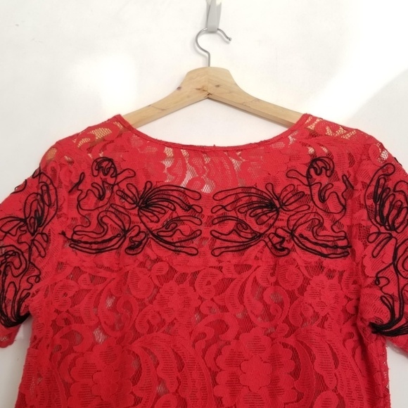 Free People Lace Dreamer Short Sleeve Shift Dress in Cherry Red Size Medium - Picture 5 of 8